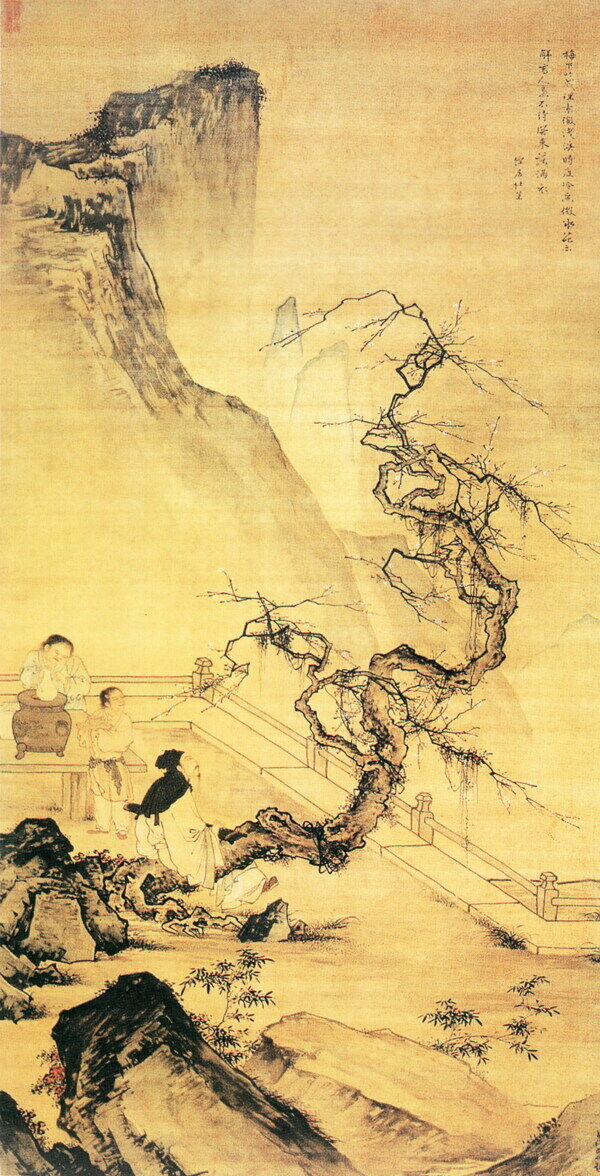 梅下横琴图人物画中国古画0291