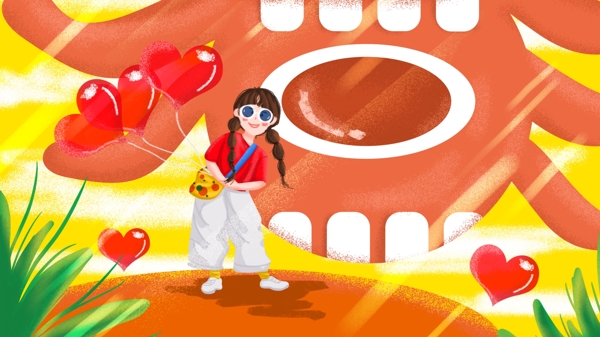 原創(chuàng)六一兒童節(jié)拿氣球的小女孩
