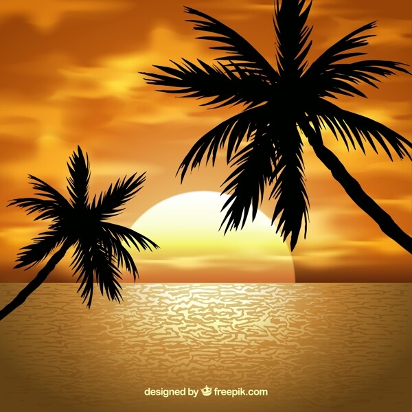 椰子树风景矢量图片