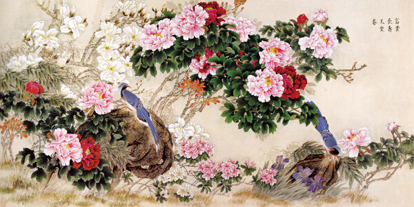 牡丹花鸟墙纸中国图片