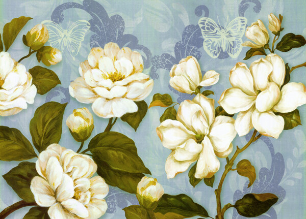 白色花卉油画装饰画