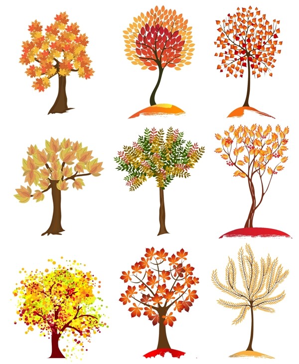 秋天的大树组图矢量元素