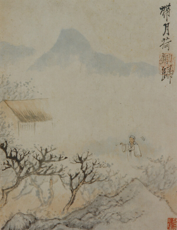 石濤帶月荷鋤歸圖片