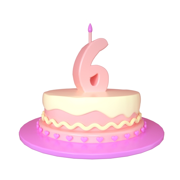 C4D可爱立体6周岁生日蛋糕装饰
