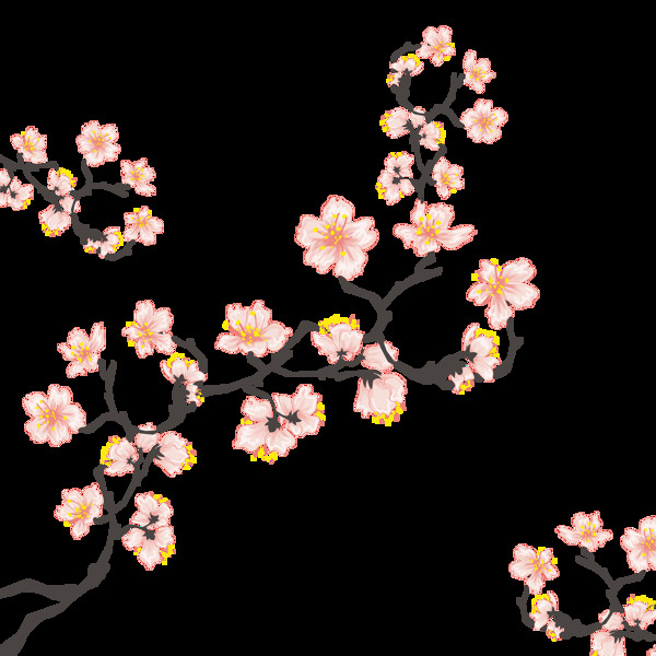 清新风格橘黄色花蕊樱花装饰元素