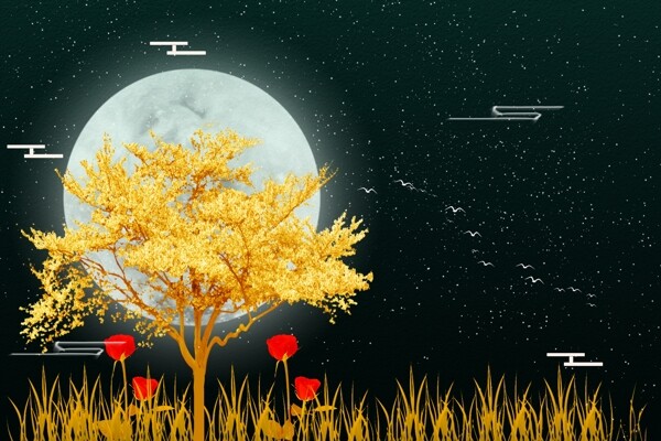 山水復古傳統(tǒng)背景海報素材圖片