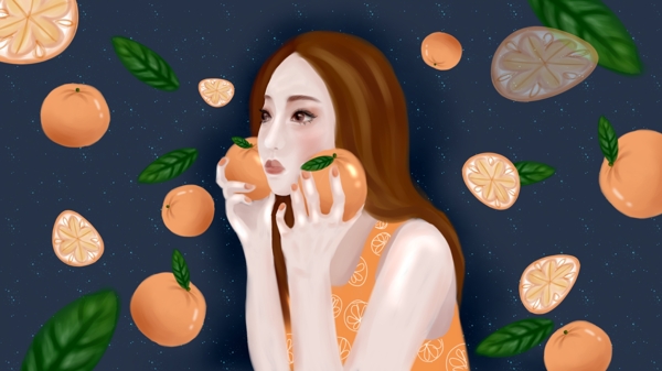 夏日水果系列之清香温婉的长发橙子女孩