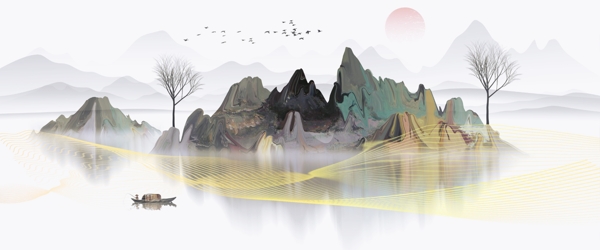 大气水墨风格中国风山水装饰画