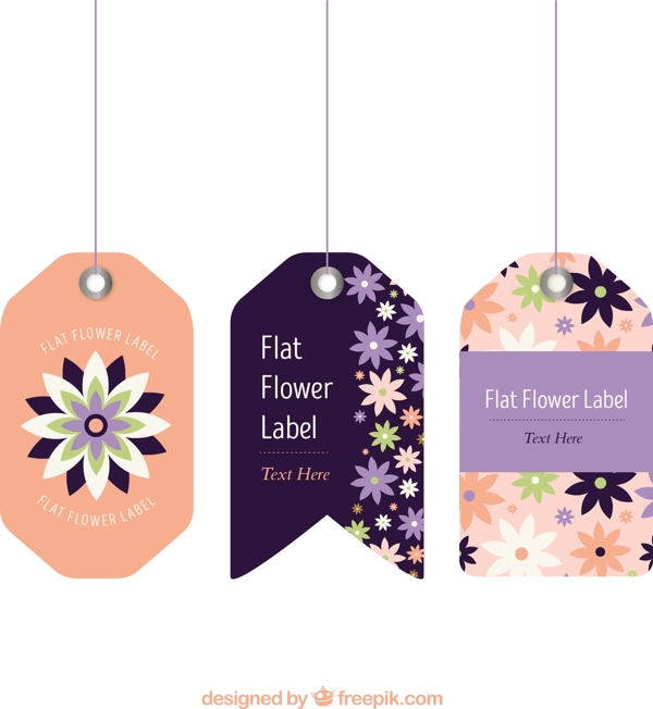 三个紫色细节花卉标签图标