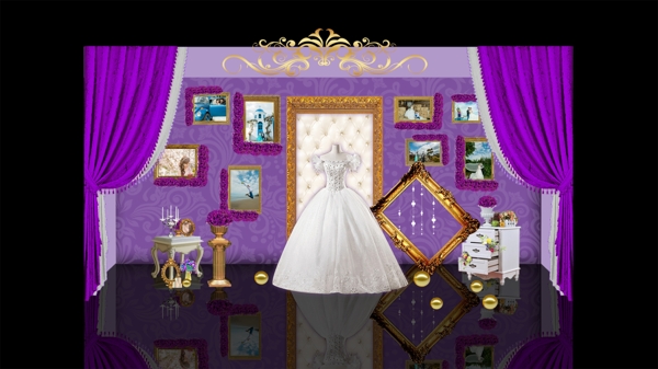 紫色欧式花纹相框婚礼展示签到效果图