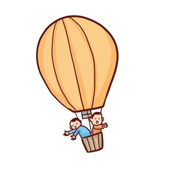 彩绘乘坐热气球的两个小男孩