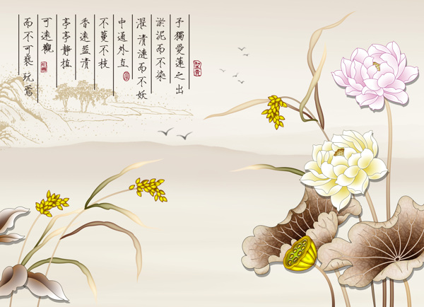 中式花卉背景墻