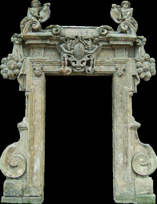 复古雕刻石墩大门png元素素材