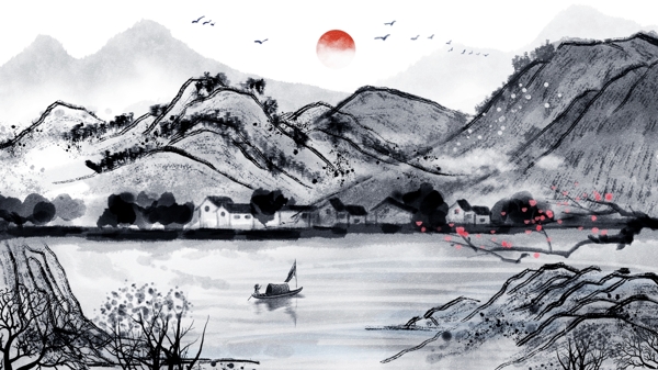古典古风唯美中国水彩画水墨画插画