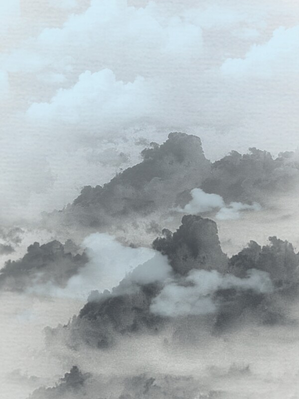 原创黑白山水云彩水墨水彩质感国风背景