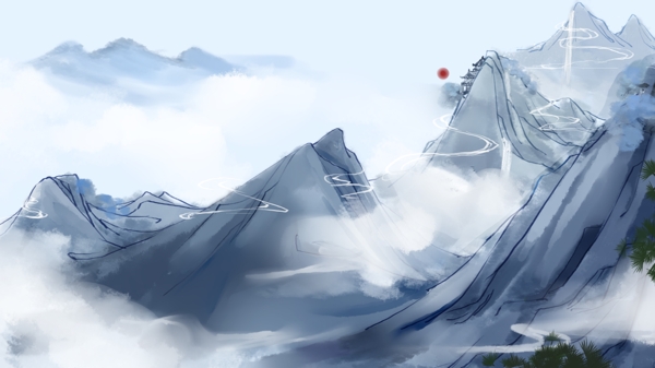 山云風(fēng)景手繪插畫