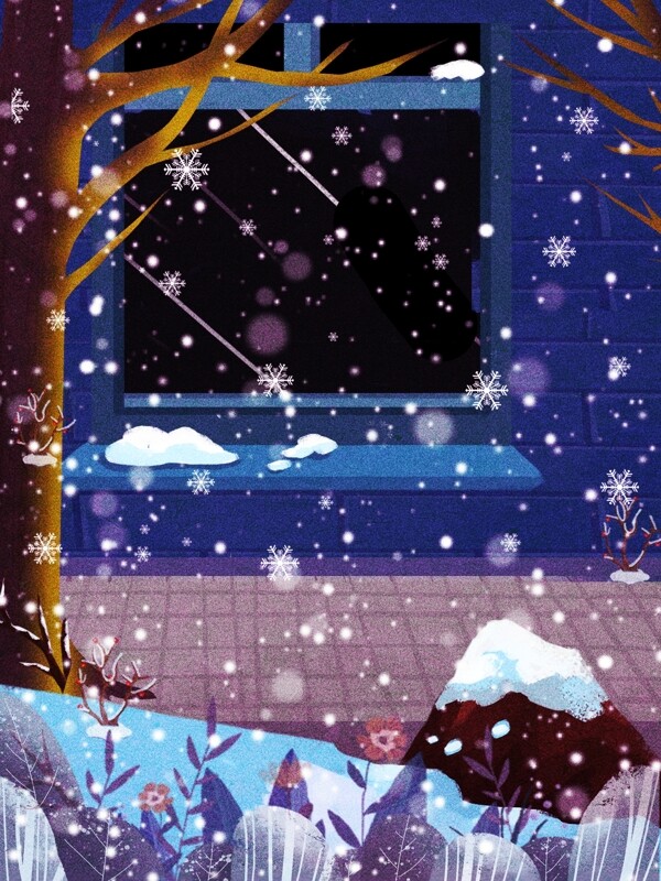 彩绘蓝色冬季雪花背景设计