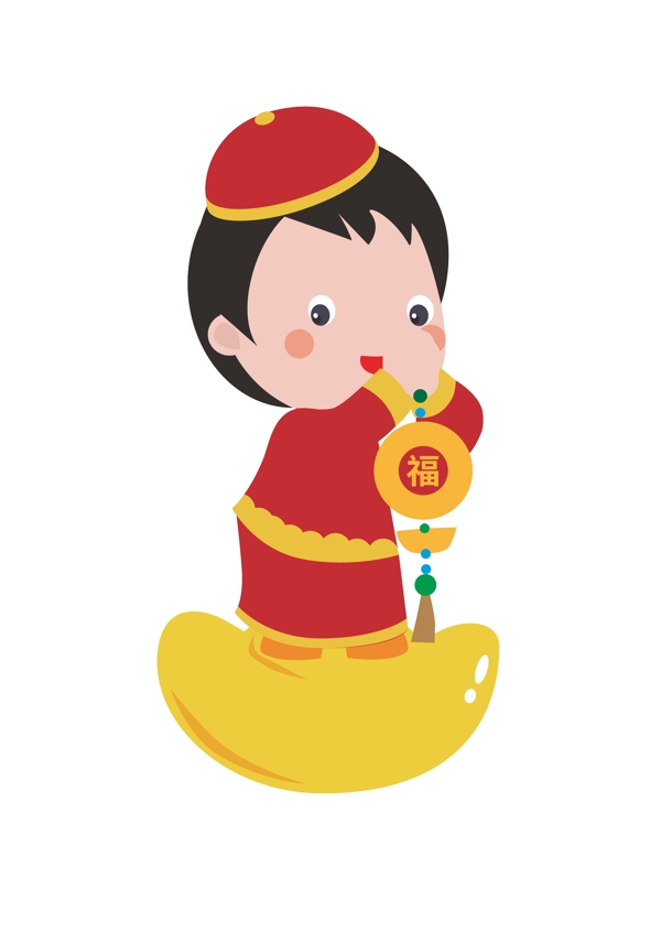 新年红色中国风矢量拜新年祝福卡通男孩形象PNG