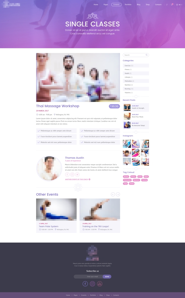 紫色大气的运动瑜伽健身网站课程介绍