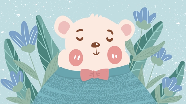 萌宠系列小熊鲜花卡通动物形象扁平风插画