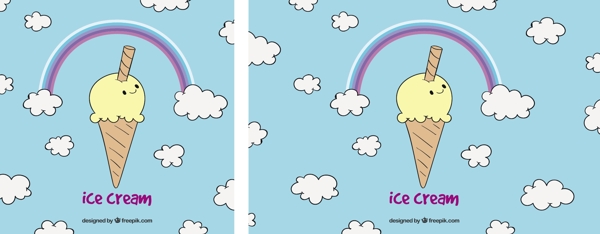 冰淇淋彩虹白云蓝色背景
