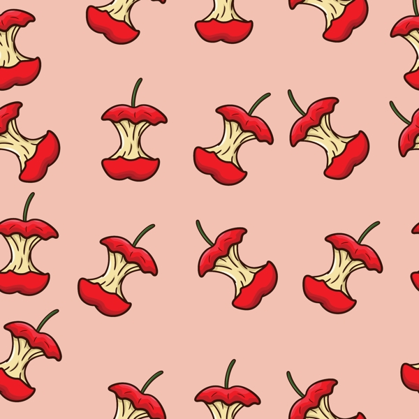 手绘被咬过的红色苹果装饰图案背景