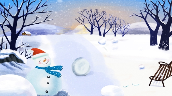 圣诞雪地雪景插画背景