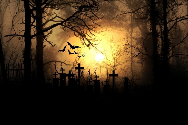 夜光照射墓地