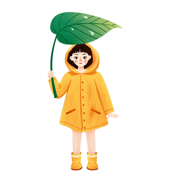 拿著荷葉擋雨的女孩圖案
