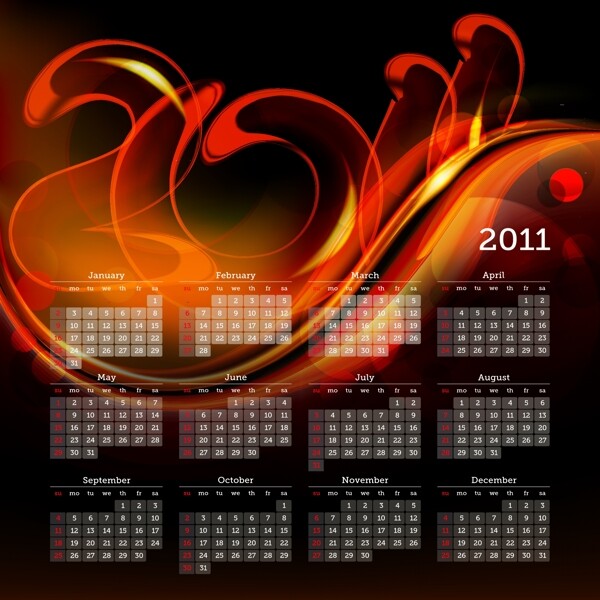 2011眩光流行的日历模板矢量素材