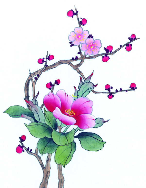 中國風(fēng)花喜鵲牡丹桃花芍藥小鳥中華藝術(shù)繪畫