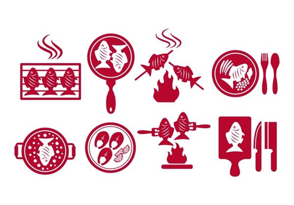 矢量扁平烤魚圖標(biāo)