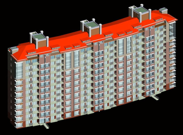 红坡顶小高层住宅建筑3D模型
