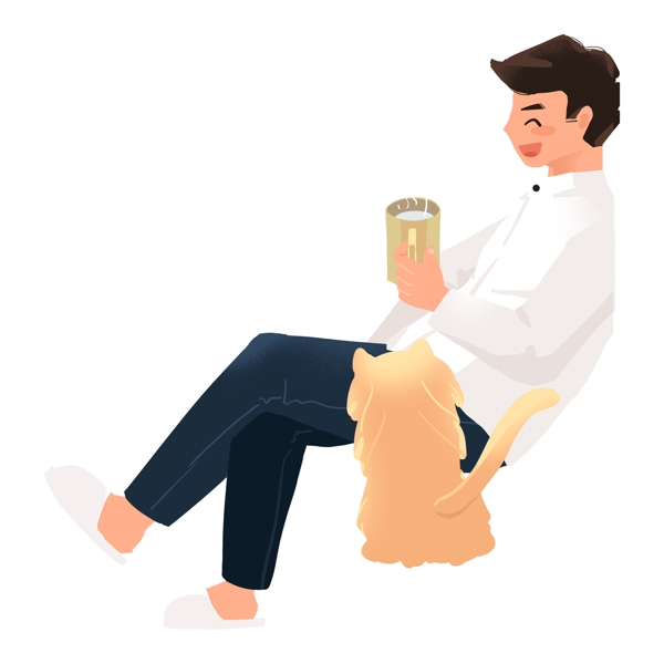 簡約卡通男孩和貓裝飾元素