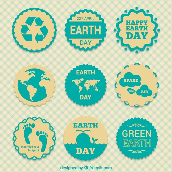 绿色地球日标签矢量图