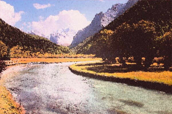 山水树林风景手绘油画图片