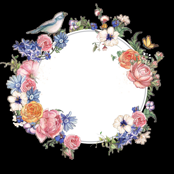 彩绘玫瑰花环透明装饰图案