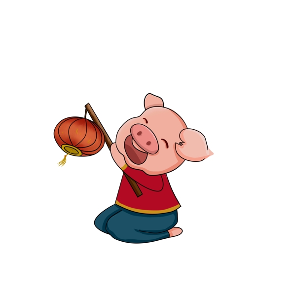 猪年提着灯笼的小猪卡通设计