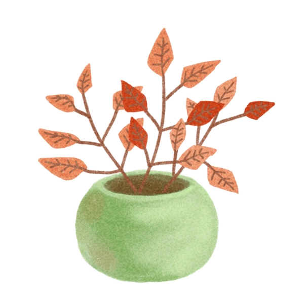 手绘红色叶子植物插画