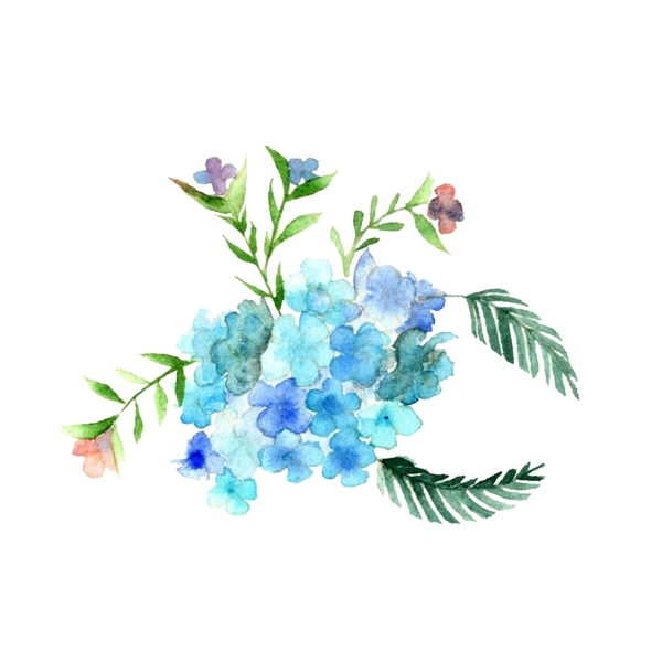 蓝色花卉水彩唯美清新PNG