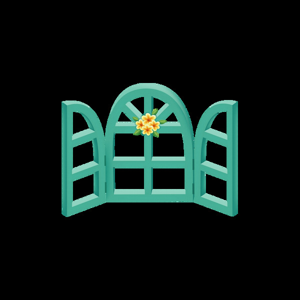 簡約綠色格子大門元素