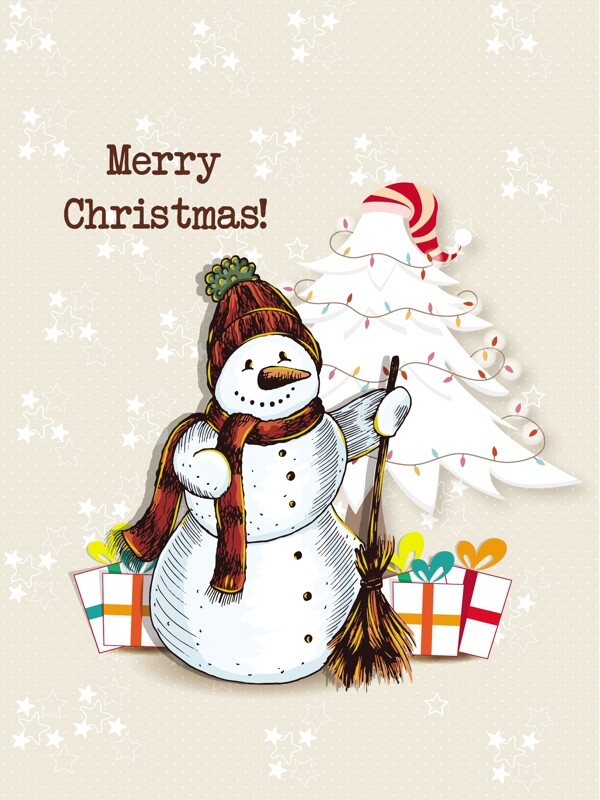 圣誕節(jié)插畫(huà)矢量與雪人圣誕樹(shù)