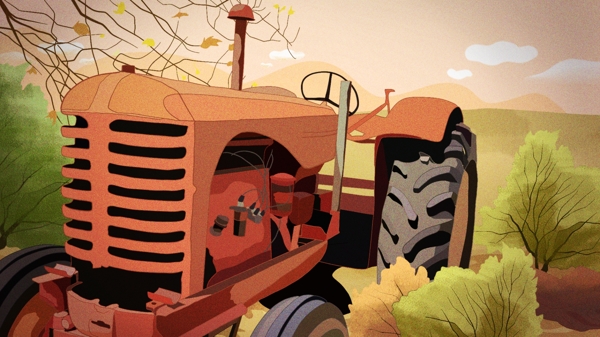 十一月农场拖拉机丰收秋季风光