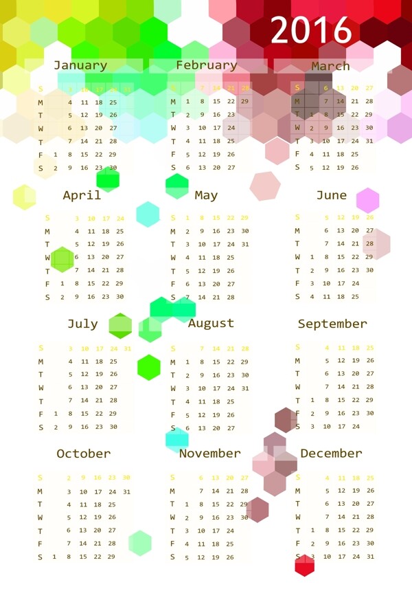 彩色晶格化2016年日历图片