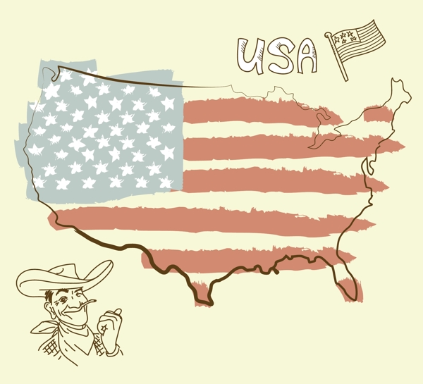 美国地图与美国国旗