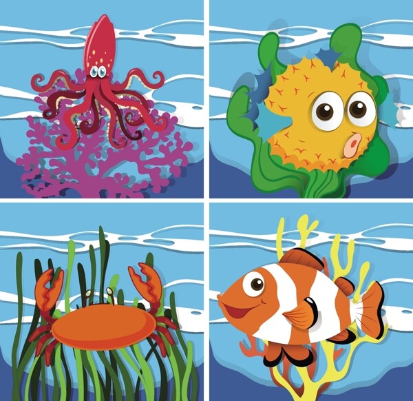 海洋動植物插畫風(fēng)圖案