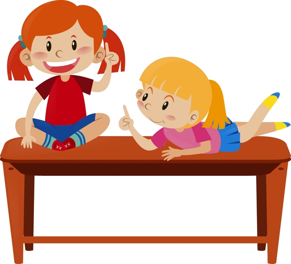 卡通儿童节在课桌上的孩子