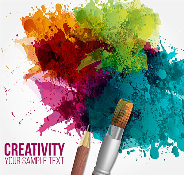 水彩画笔与颜料矢量素材图片