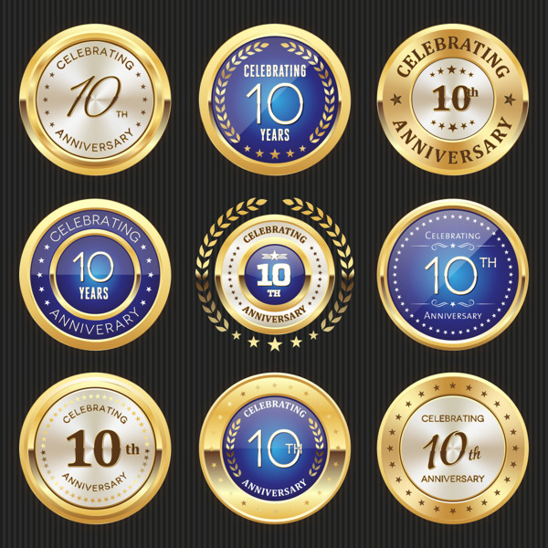 10周年纪念徽章设计矢量