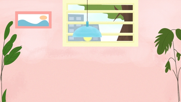 粉色家居吊灯窗外风景背景素材
